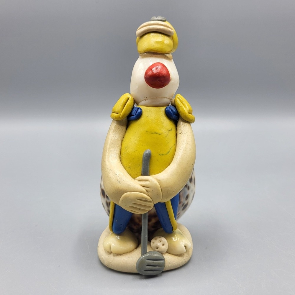 Vintage Golf Player Sea Shell Figurine Handmade Folk Art Beach Souvenir